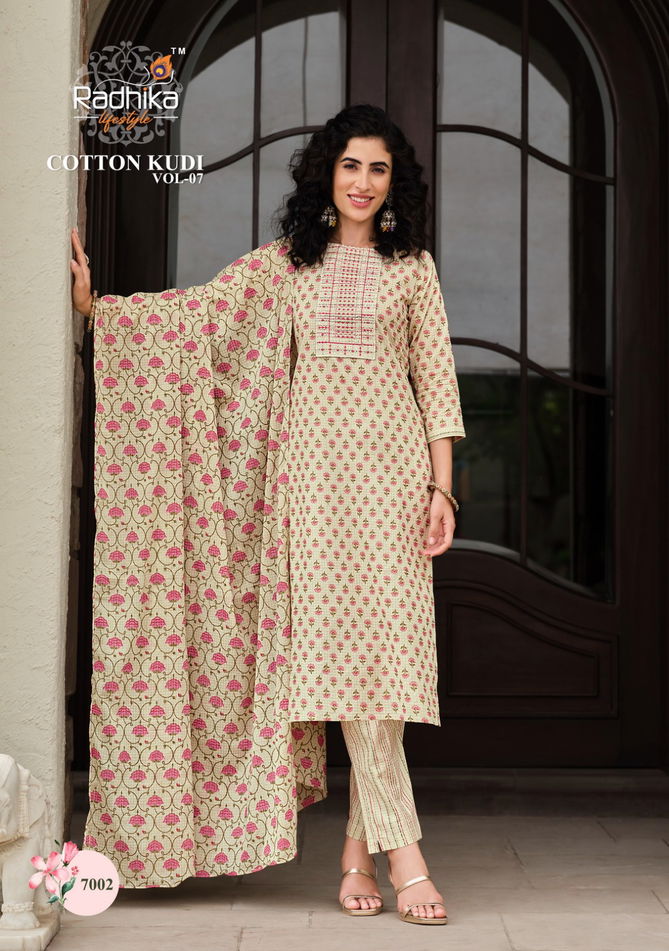 Radhika Cotton Kudi Vol 7 Printed Kurti With Bottom Dupatta
